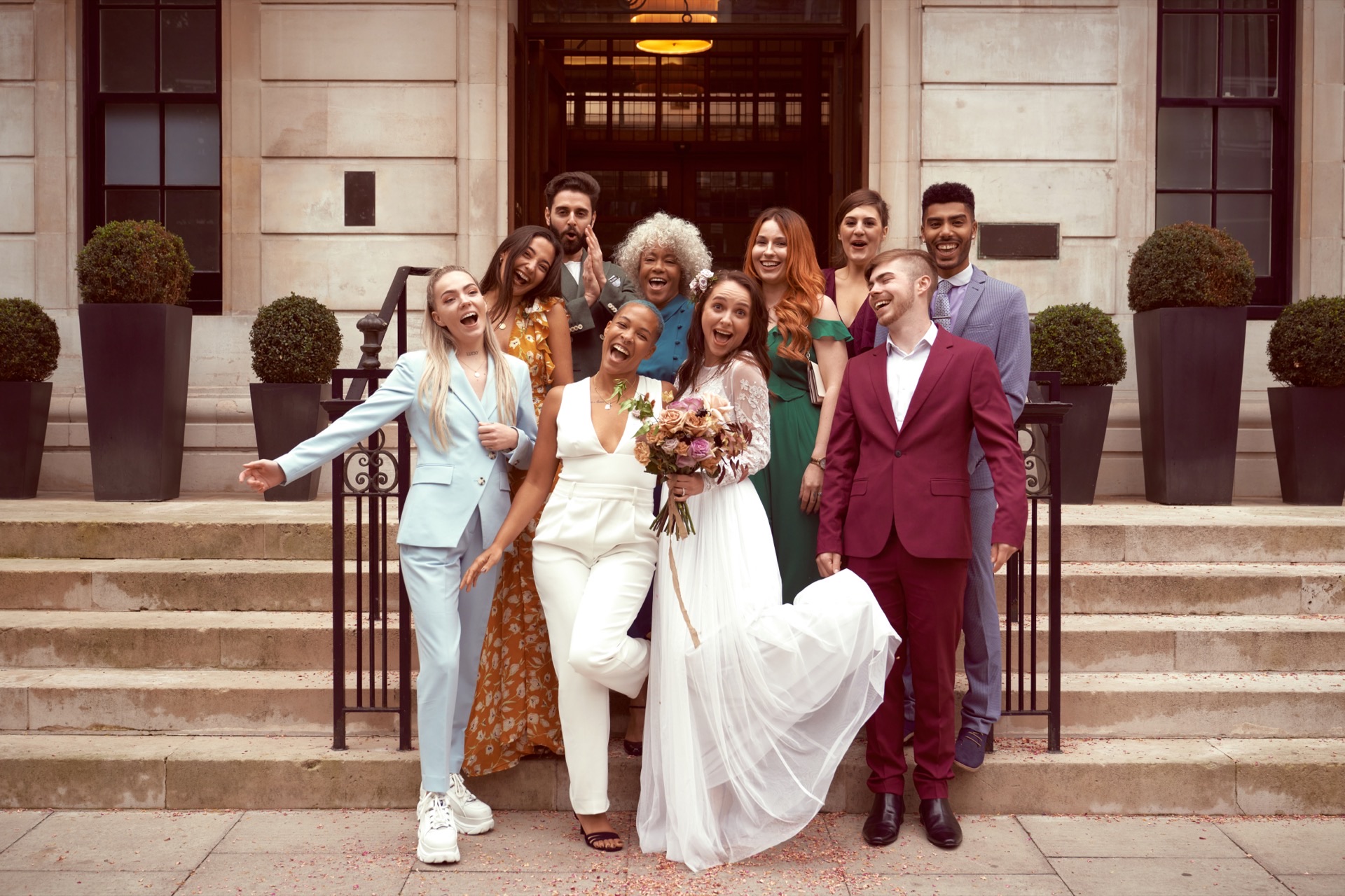 Wedding guests celebrating together